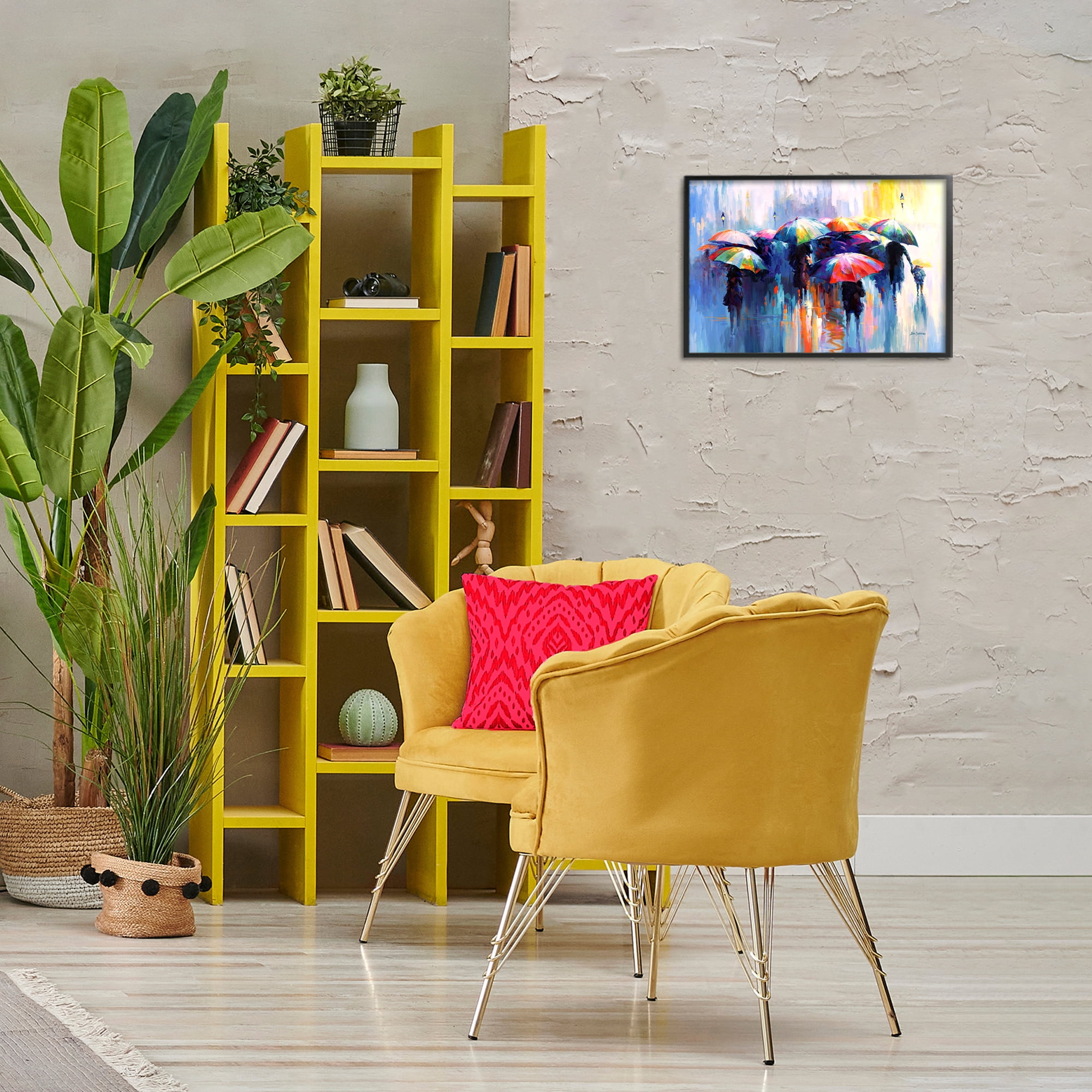Stupell Industries Memories Beneath Rain Novelty Painting Black Framed Art Print Wall Art, 18 x 12