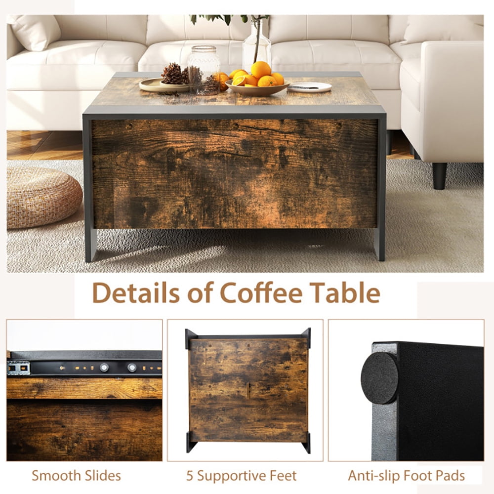 Finihen Coffee Table, 36.5 Inch Coffee Table with Sliding Top and Hidden Compartment, for Living Room, Reception Room, Office, Walnut Finihen Coffee Table, 36.5 Inch Coffee Table with Sliding Top and Hidden Compartment, for Living Room, Reception Room, Office, Walnut