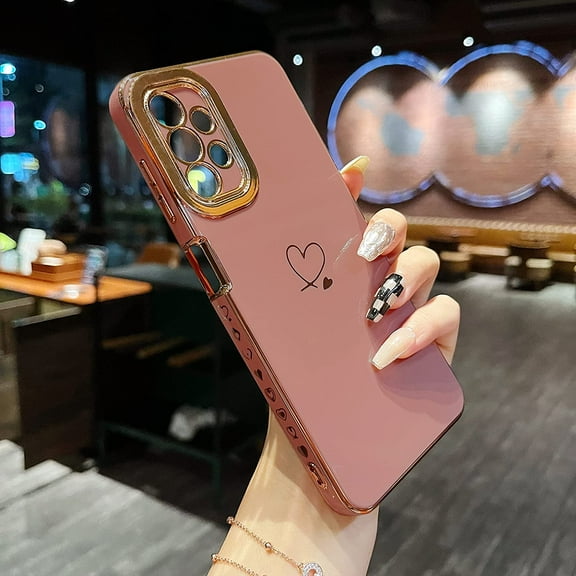 Compatible for Samsung Galaxy A32 5G,Cute Plating Love Hearts Pattern Case with Camera Lens Protection,Soft TPU Bumper Electroplated Case for Girls Women,Pink