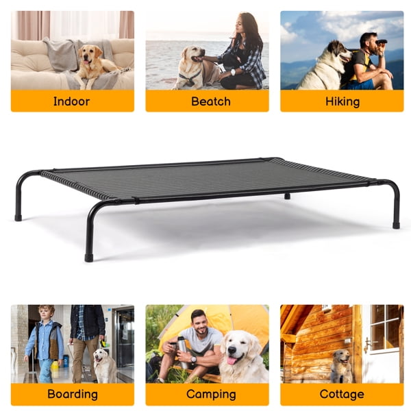 Alvantor Elevated Dog Bed for Large Dogs,Cooling Raised Pet Cot with Breathable Textilene Mesh,Steel Frame,Black,50 x 31 x 8 in