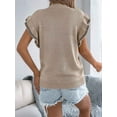 thumbnail image 4 of Women Cap Sleeve Tops Summer Crew Neck Shirt Crochet Knit Sweater Khaki S, 4 of 9
