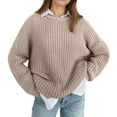 thumbnail image 4 of Womens Sweaters Women's Sweater 2026 Fall Winter Crew Neck Long Sleeve Warm Soft Knitted Pullover Khaki XL, 4 of 7