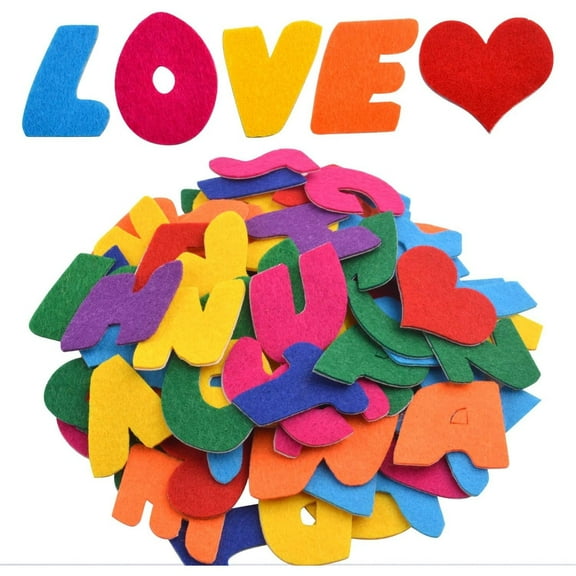 Felt Letter Stickers - 104 Pcs Assorted Colors Self-Adhesive Letters A-Z with 4pcs Heart Stickers for Arts & Crafts