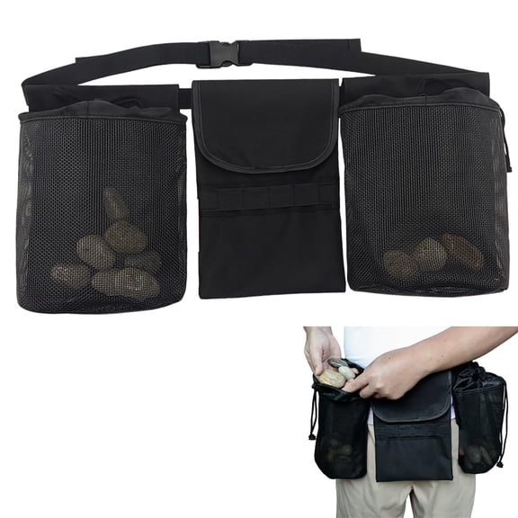 Rock Hounding Bag,Rock Foraging Belt,2 Mesh Picking Pouch Rock Collecting Bag with Adjustable Waistband,Outdoor Rock Hunting Bags Equipment Lightweight and Sturdy to Wear Around Waist