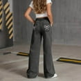 thumbnail image 5 of AHTJRT Wide Leg Jeans for Girls High Waisted Loose Baggy Trousers with Pockets Fashion Bowknot Patterns Pritned Denim Pants Dark Gray 14-15 Years, 5 of 9