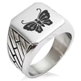 thumbnail image 1 of Stainless Steel Kawari Kocho Butterfly Kamon Crest Geometric Pattern Biker Style Polished Ring, 1 of 1