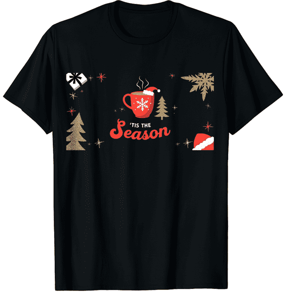 Tis The Season Christmas Xmas Shirts Christmas Tree Graphics Tees Funny Holiday Family Party Tops for Men and Women