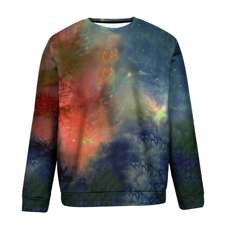 HAOTAGS Men s 3D Graphic Galaxy Printing Crewneck Sweatshirt Novelty Long Sleeve Pullover Navy Size L