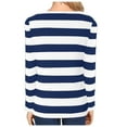 thumbnail image 3 of Women's Wide Striped Shirt Long Sleeve Loose Basic Boat Neck Tops,Blue,L, 3 of 4