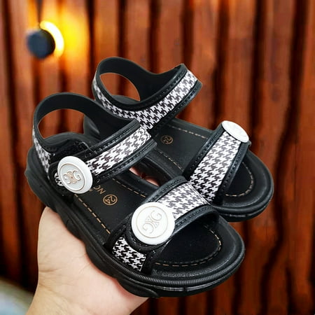 

JIAGEYA Girls Elegant Houndstooth Print Sandals Non-slip Lightweight Slip-on Soft Sole Shoes For Summer