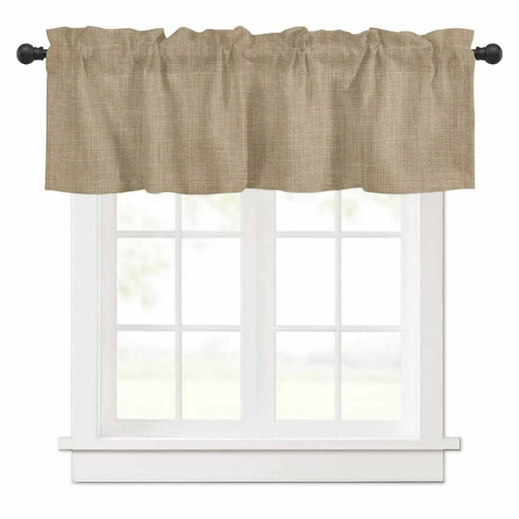 Vintage Linen Valances for Windows Pastoral Brown Linen Texture Farmhouse Rod Pocket Curtain Valance Window Treatment Short Curtains for Kitchen Living Room, 60"x18"