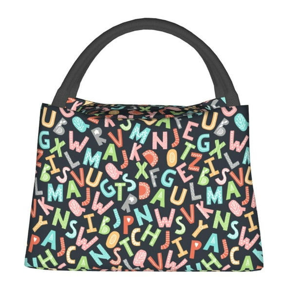 Fotbe Alphabet Bolsa Térmica Portátil con Estampado, Bolsa de Entrega de Alimentos Aislada, Bolsa Reutilizable de Gran Capacidad para Comidas y Supermercado