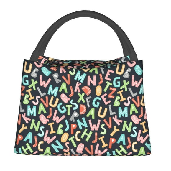 Fotbe Alphabet Bolsa Térmica Portátil con Estampado, Bolsa de Entrega de Alimentos Aislada, Bolsa Reutilizable de Gran Capacidad para Comidas y Supermercado