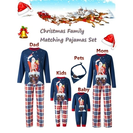 

Matching Family Pajamas Sets Christmas PJ s with Santa Claus Plaid Printed Long Sleeve Tee and Bottom Loungewear