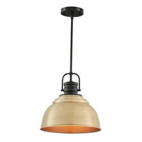Home Decorators Collection Shelston 13 in. 1-Light Antique Gold and Black Farmhouse Pendant Light Fixture with Metal Shade