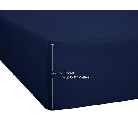 Mainstays Super Soft Recycled Brushed Microfiber Bed Sheet Set, Queen, Navy, 4 Piece