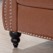 3 Seater Chesterfield Faux Leather Sofa, Button Tufted Couch With Nailhead Trim Rolled Arms for Living Room Office