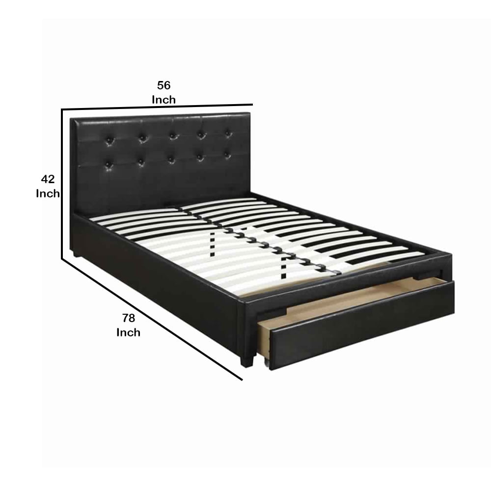 Vivid Full Bed WithDrawer,Black Pu - Saltoro Sherpi