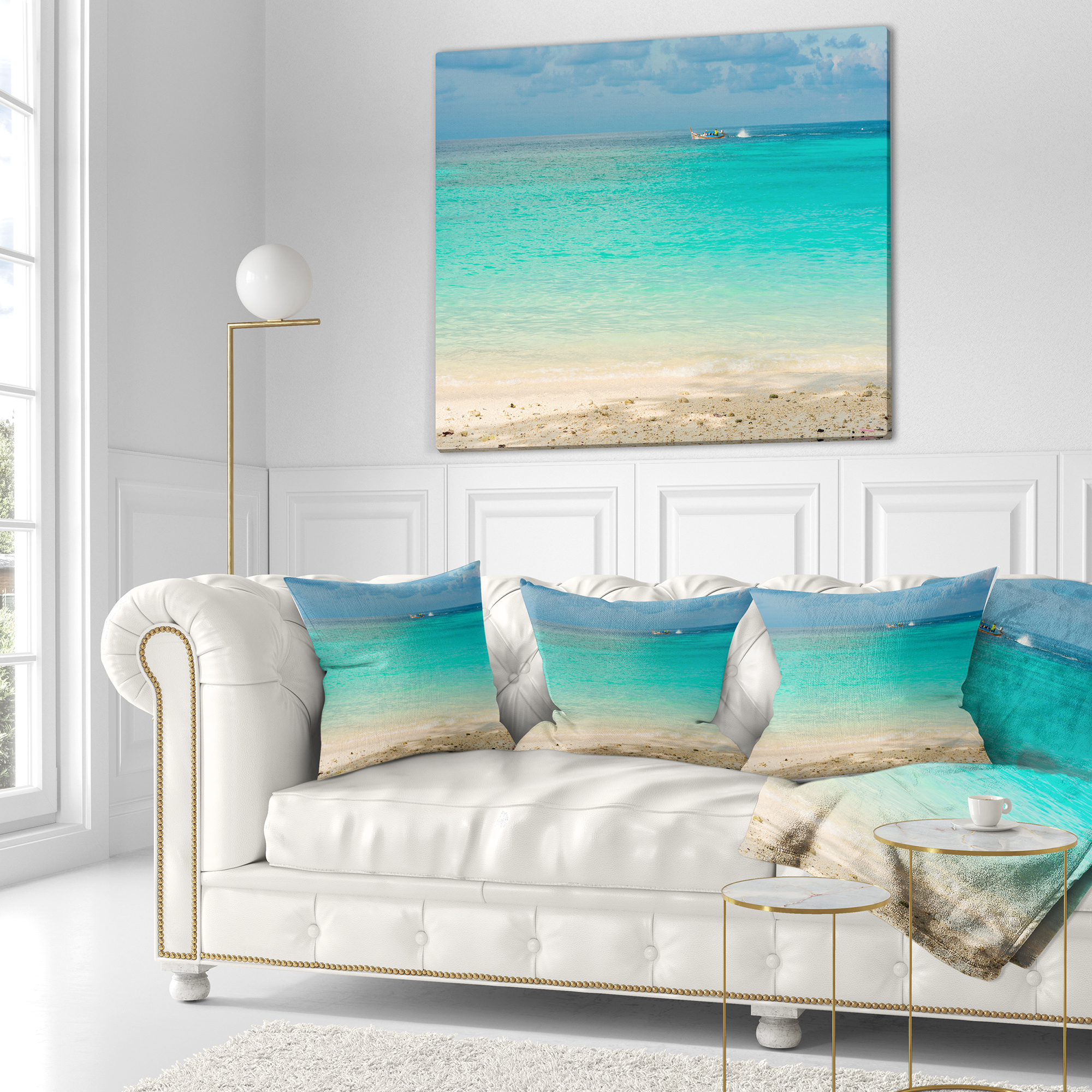 Designart Tropical Andaman Sea with Blue Sky - Modern Seascape Throw Pillow - 18x18