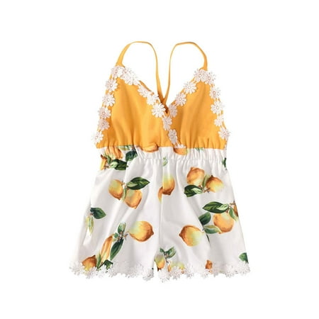 

TUOBARR Toddler Kids Girl Vest Backless Sunflower Printed Romper Clothes Sunsuit Outfits Yellow (6Months-5Years)