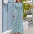 thumbnail image 4 of Blue Floral Tile Pattern Women's Long Dress Long Sleeves Dress Vintage Dresses Party Maxi Dress High Waist Dress, 4 of 4