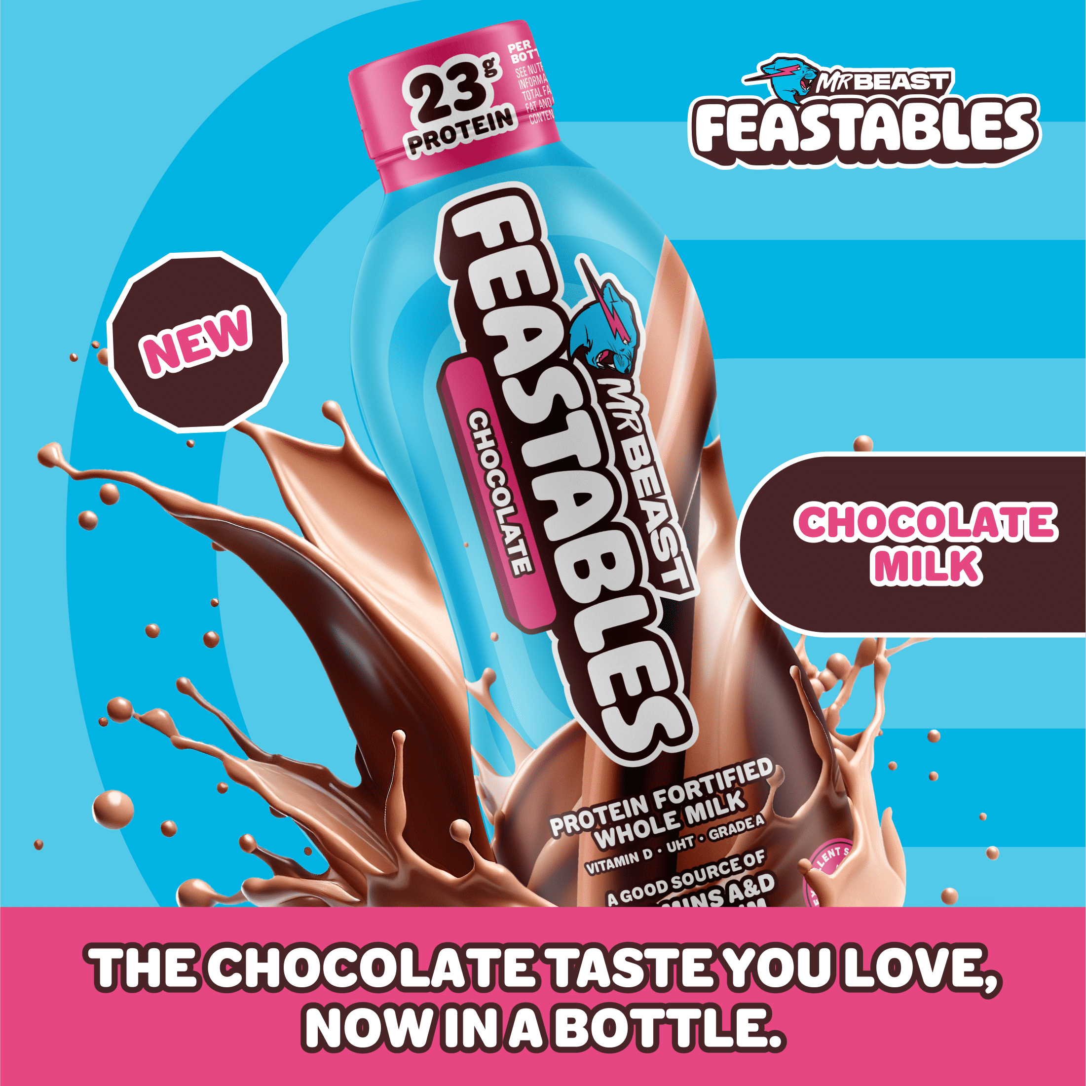 Feastables Protein Fortified Chocolate Milk, Shelf-Stable, 14 fl oz, Single Bottle