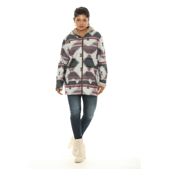 Shoreline's Zip Up Aztec Print Fur Lined Hoodie Jacket