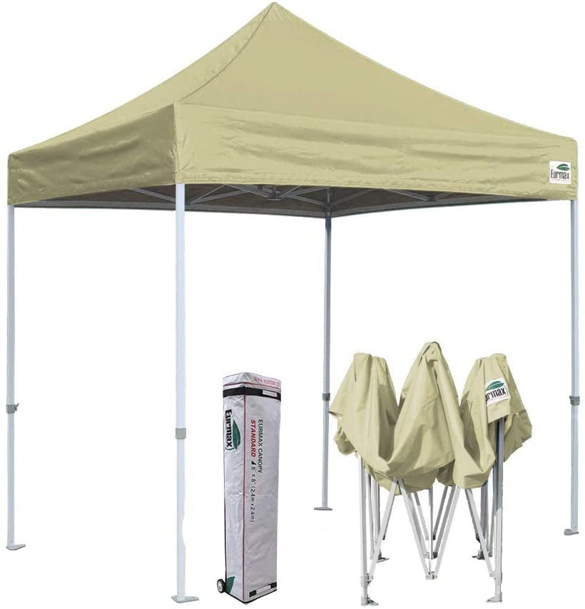 Pop-up Instant Tent Black Outdoor Canopies Gazebo with Sidewalls and Roller Bag Eurmax 8x8 Feet Ez Pop up Sport Tent Bonus 4 SandBags, 