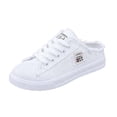 thumbnail image 3 of EliteGoogv Womens Mule Sneakers Canvas Slip On Shoes Low Top Flat Walking Shoes For Women Distressed Frayed Edge Lace Up Loafers Casual Footwear US: 9.5 White, 3 of 9