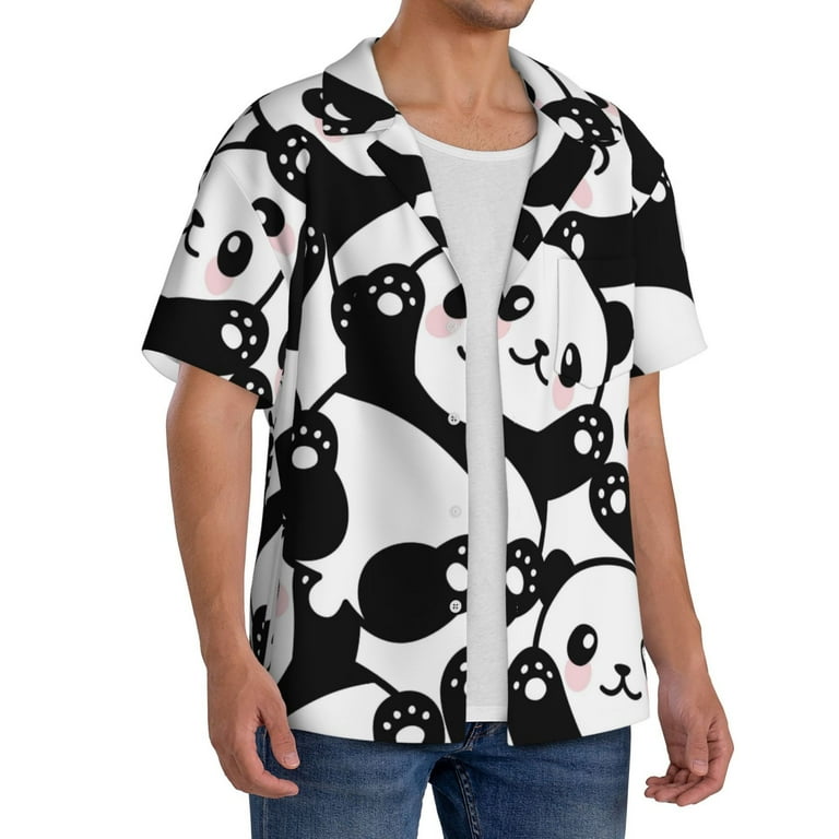 panda dress shirt Cute Bubble Tea Panda Bear Men's Casual Long Sleeve Button Down Pocket Shirt