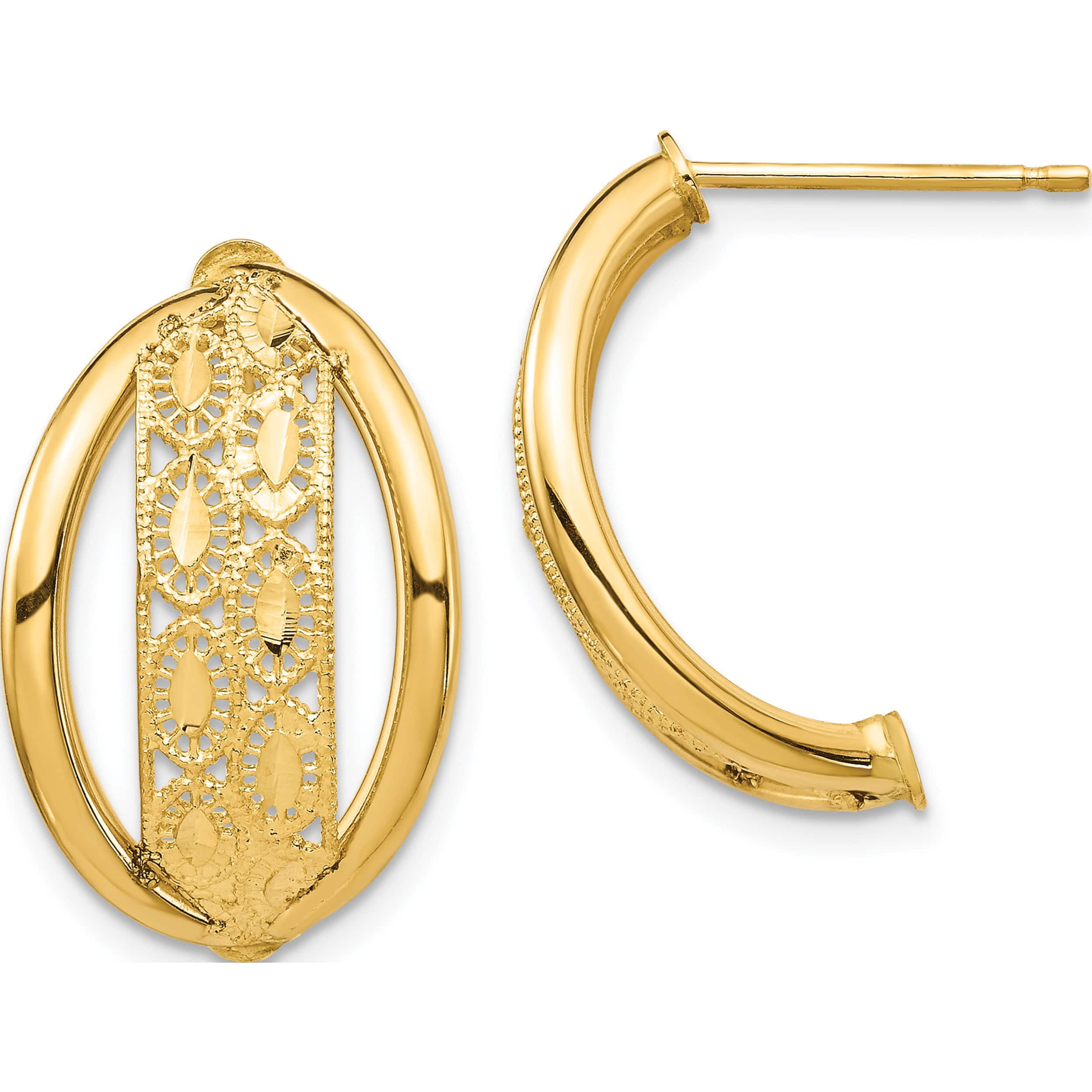 14K Yellow Gold Polished & Diamond-Cut Treble Clef Dangle Post Earrings 
