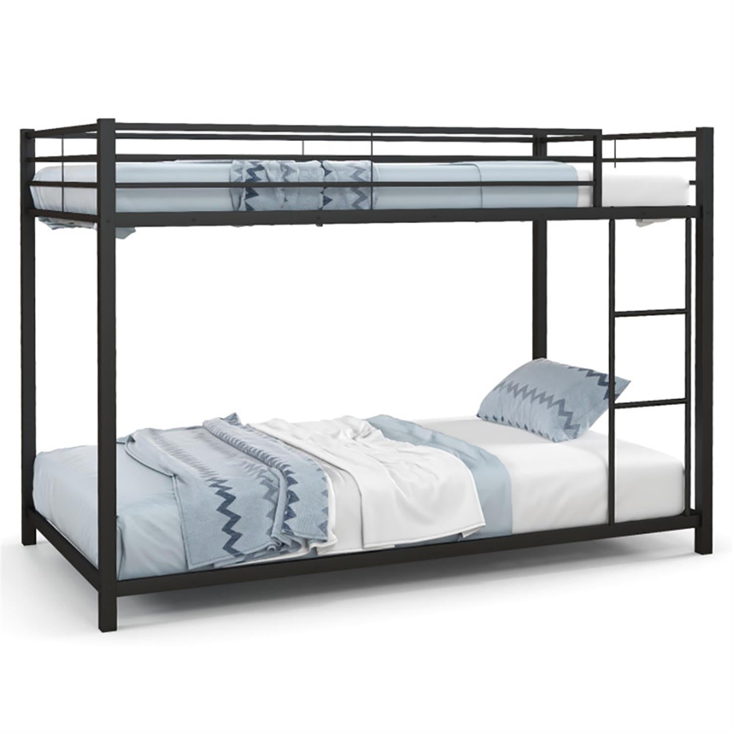 Demi Bonn Low Profile Twin Over Twin Bunk Bed with Full-length Guardrails, Sturdy Metal Twin Bunk Beds, Bed Frame, Black