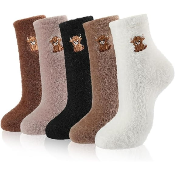 5 Pairs Womens Christmas Fuzzy Socks Cute Winter Soft Slipper Sleeping Coquette Stuff Fluffy Thick Holiday Socks Gifts（x）