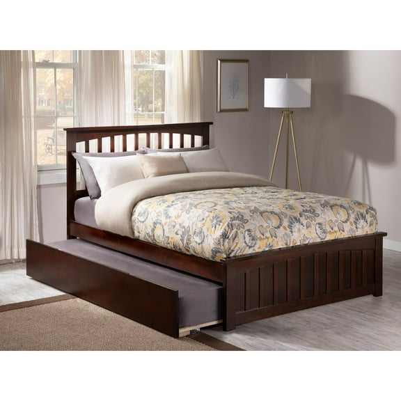 Mission Platform Bed with Matching Foot Board with Twin Size Urban Trundle Bed in, Multiple Colors and Sizes