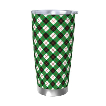 

Cauagu Green Argyle Plaid Pattern 20oz Tumbler Stainless Steel Vacuum Insulated Tumbler with Lid Insulated Coffee Mug Thermal Cup with Splash Proof Sliding Lid-Without Straw