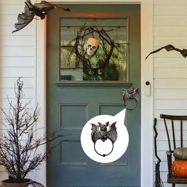 Tapiz de pared para llamar puerta de Halloween | Decoración negra de resina y hierro | Adorno espeluznante para la puerta principal | Anillo de Hierro Estilo Tradicional | 1 Pieza | 6,3x4,72x3,94 in
