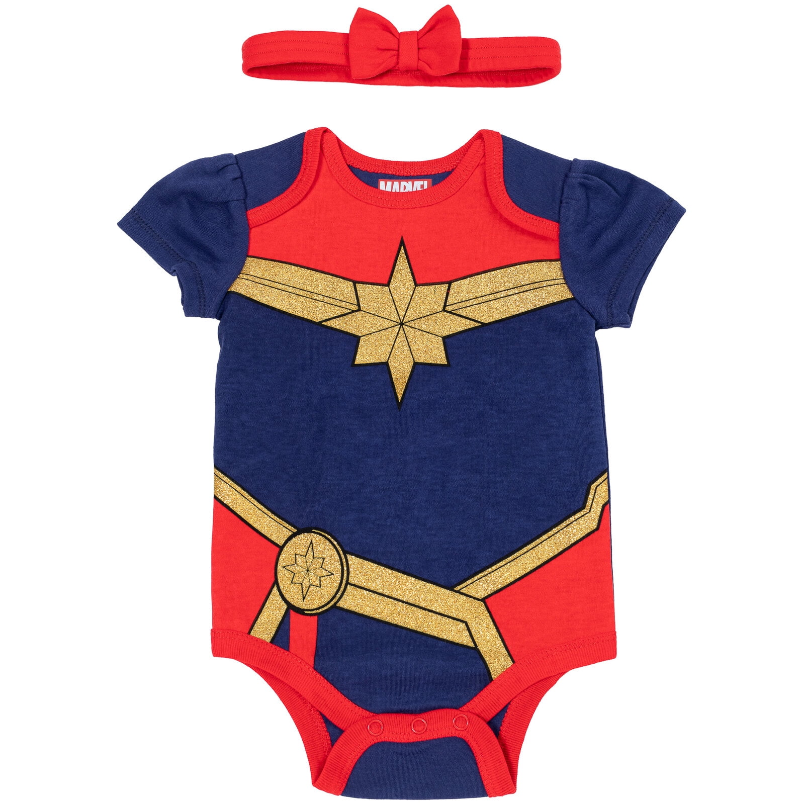 Marvel Avengers Spider-Man Captain America Captain Newborn Baby Girls Bodysuit and Headband Newborn to Infant