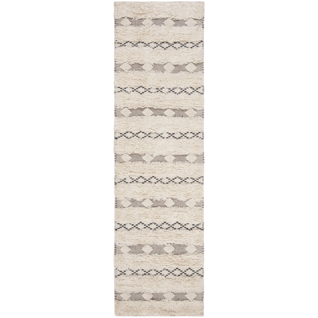 SAFAVIEH Natura Jazmyn Geometric Striped Braided Wool Runner Rug, Ivory/Grey, 2'3" x 8'