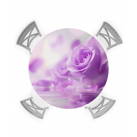 nqOlkjepod Purple Rose Fantasy Round Tablecloth, Fitted Table Cover with Elastic for 45"-54" Round Tables, Elegance Floral Romantic Reflection Table Cloth Dinning Party Waterproof Tablecloths