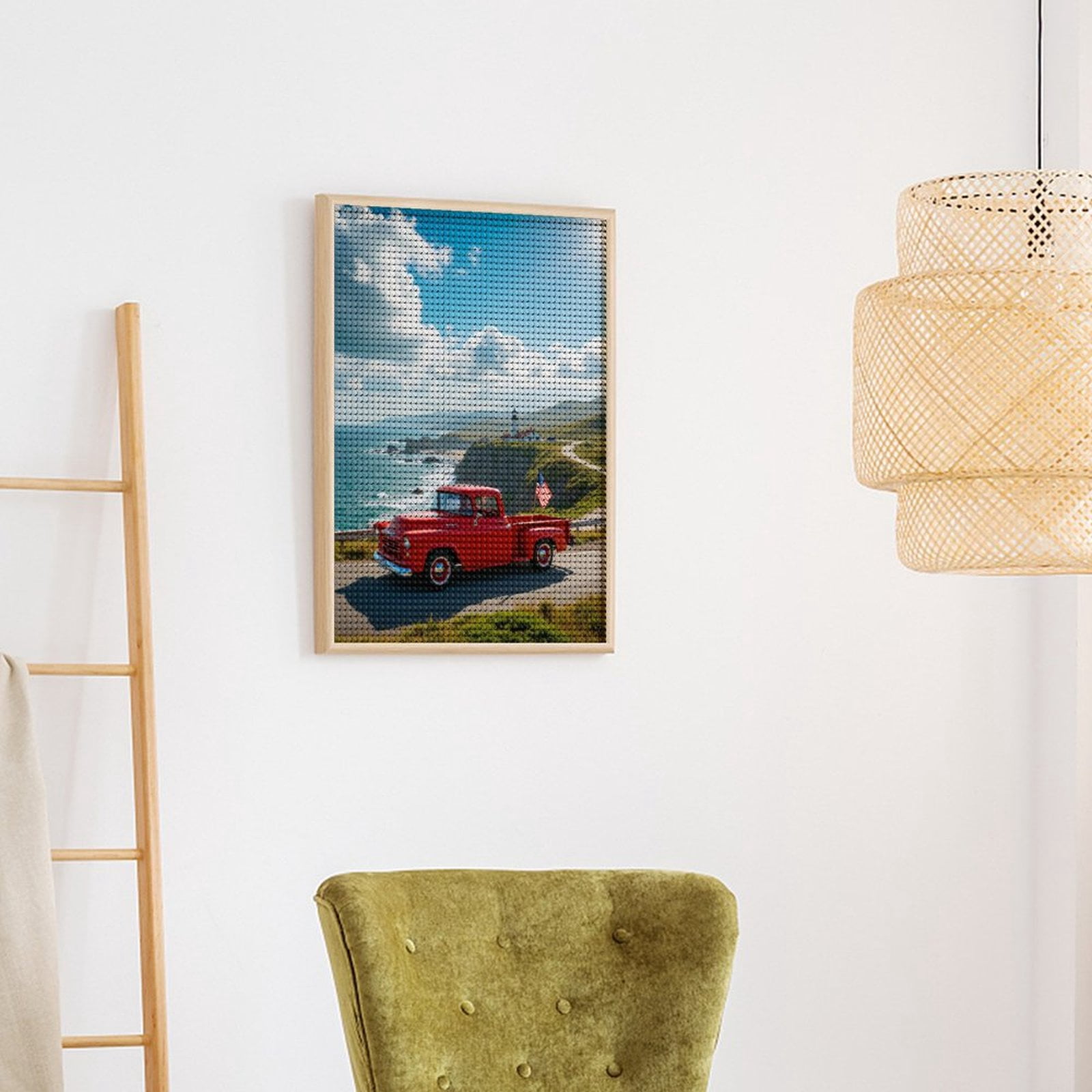 Diamond Art Kits for Adults, Vintage Truck Coastal Lighthouse Scene 5D Diamond Painting Kits for Adults Beginners, DIY Full Drill Diamond Painting, Gem Art and Crafts 12x16
