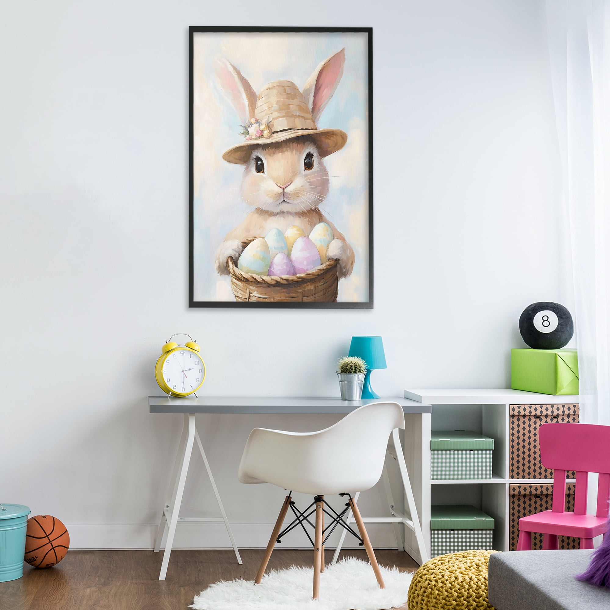 Stupell Industries Bunny with Easter Egg Basket Black Framed Giclee Art, design by The Prints Vibe