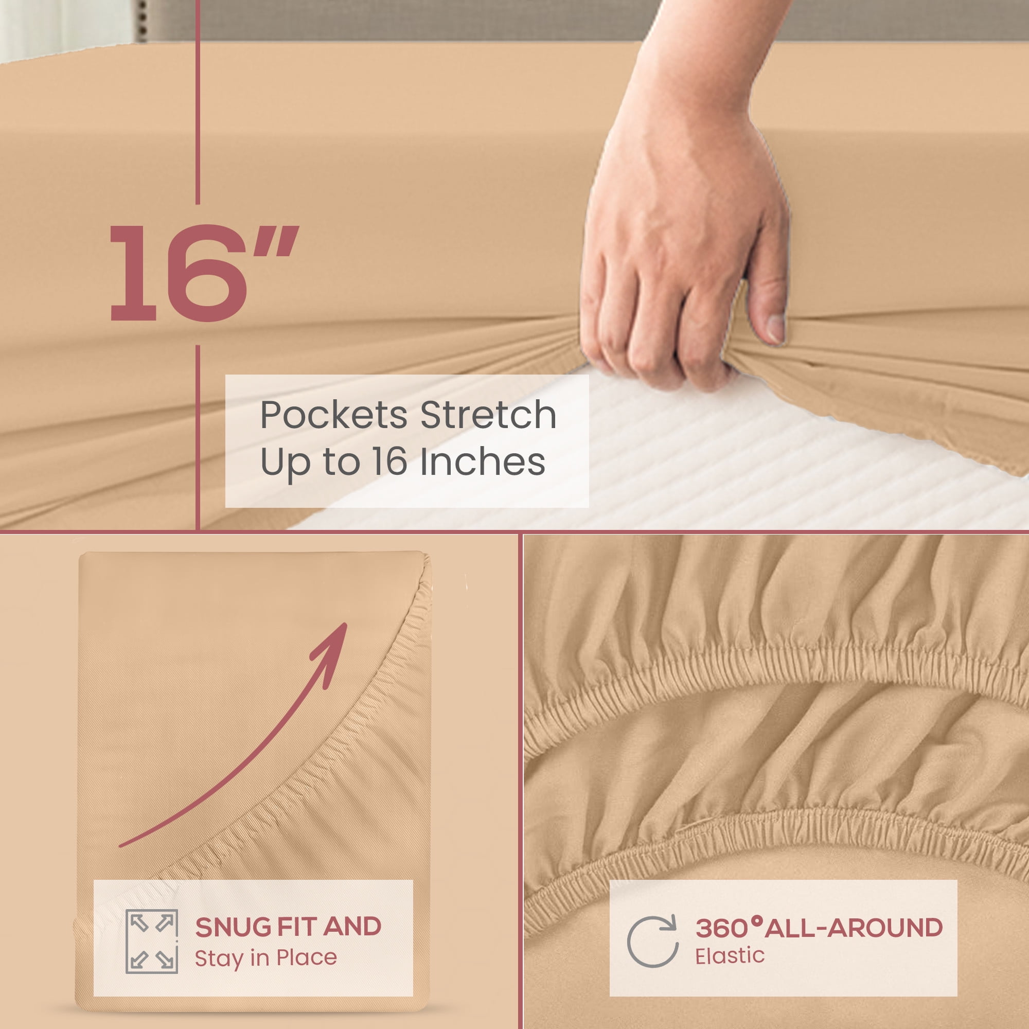 Superity Linen King Fitted Sheet Made from Cotton. Moisture Wicking Cotton Bed Sheet for Breathable, Dry, and Comfortable Night's Sleep. 200 Thread Count. (Beige)