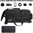 thumbnail image 6 of WOLT Bowling Ball Bags 3ball Double Roller Bag with Wheels Separate Shoe Compartment and Accessory Pocket, Retractable Handle Extends to 38’’ Black, 6 of 7