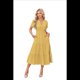 thumbnail image 1 of Vestido Plisado con Cuello en V y Mangas Abullonadas, Larga, Amarillo, Talla XXL, 1 of 4