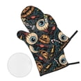 thumbnail image 3 of XMXT Heat Resistant Oven Mitts and Pot Holders Sets, Eyeball Pumpkin Creepy Print Oven Mitt Hot Pads Kitchen Cooking BBQ Gloves, 4 Pcs, 3 of 8