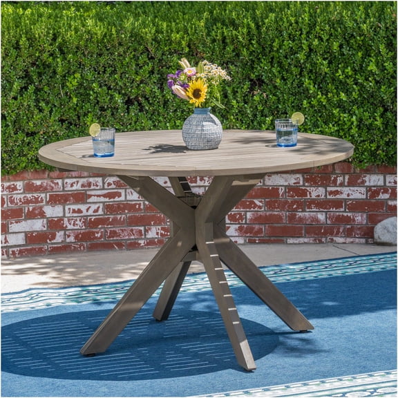 JERFIT 48'' Outdoor Round Patio Dining Table with X-Base, Weather-Resistant Acacia Wood, Gray Finish for Garden, Backyard, Bistro