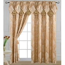 Luxury Jacquard Curtain Panel with Attached Waterfall Valance, 54 by 84-Inch Angelina Light Taupe (2-Panels)