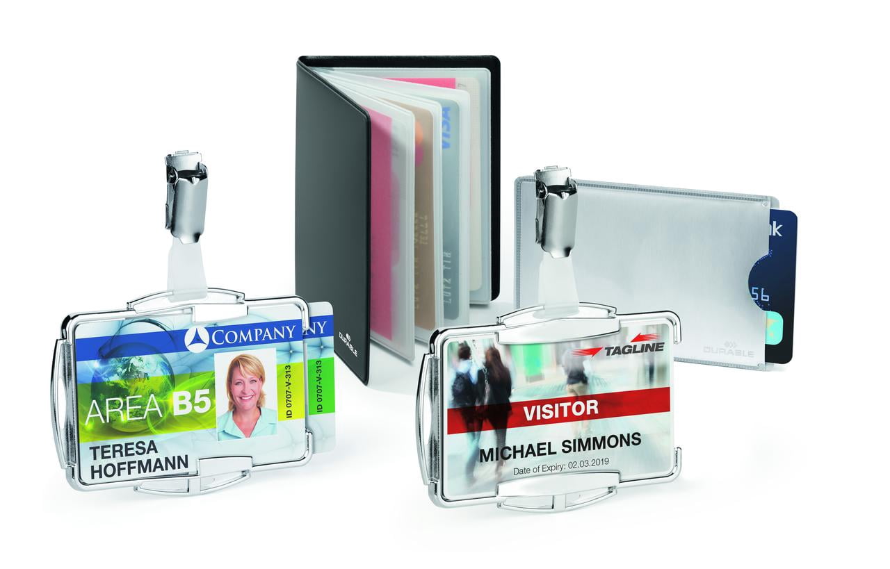 DURABLE RFID Secure Badge Holder for Two Cards, Silver, Pack of 10 (890223)