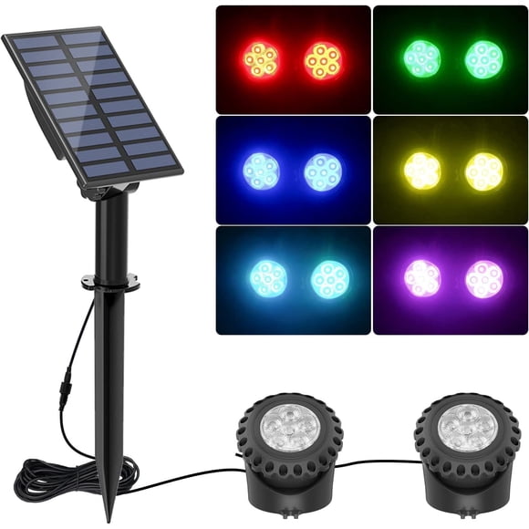 Solar Pond Lights, RGB Underwater Lighting Landscape Spotlight Submerged Lights with IP68 Waterproof, Color Changing for Garden, Patio, Tree