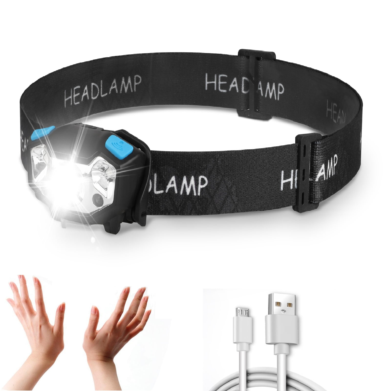 LED Motion Sensor Headlamp Flashlight, 5000Lumens USB Rechargeable